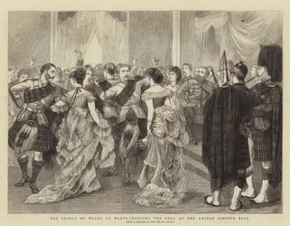 El Príncipe de Gales en Malta, bailando el Reel en el Baile del Servicio Unido